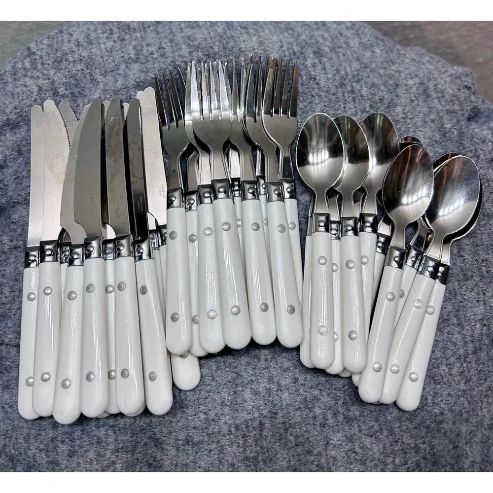 38pc White Laguiole Style Flatware Set Stainless/S Riveted Knives Forks Spoons